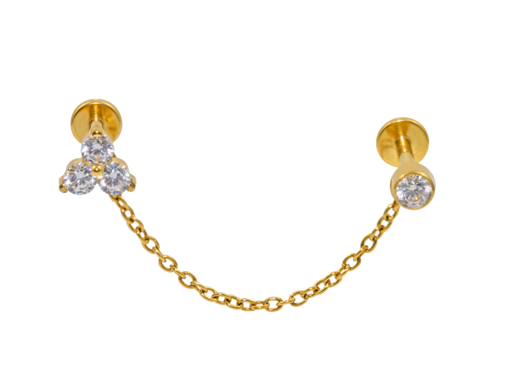 LABRET TITÂNIO PVD GOLD R/INTERNA CORRENTINHA TRINITY