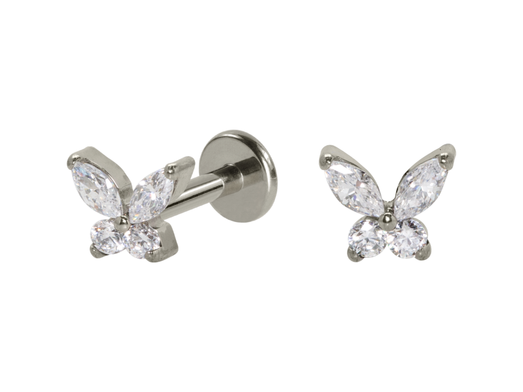 LABRET TITÂNIO PUSH PIN BORBOLETA C/ ZIRCÔNIA