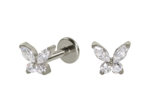 LABRET TITÂNIO PUSH PIN BORBOLETA C/ ZIRCÔNIA