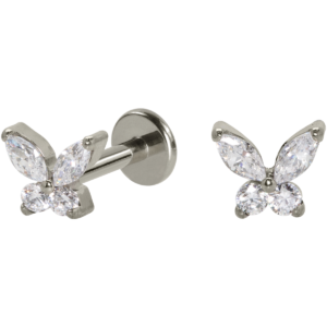 LABRET TITÂNIO PUSH PIN BORBOLETA C/ ZIRCÔNIA
