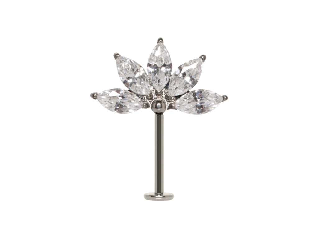 LABRET INVERTIDO TITÂNIO PUSH PIN 5 PÉTALAS C/ ZIRCÔNIA