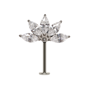 LABRET INVERTIDO TITÂNIO PUSH PIN 5 PÉTALAS C/ ZIRCÔNIA