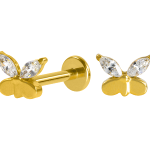 LABRET TITÂNIO R/I BORBOLETA C/ ZIRCÔNIA MOD3 - PVD GOLD