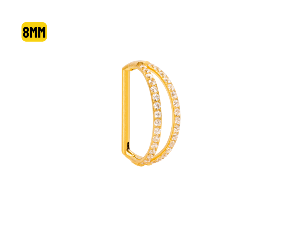 MEIA ARGOLA CLICKER TITÂNIO PVD 2 FILEIRAS C/ PEDRA - 8MM