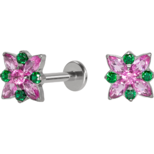 LABRET TITÂNIO R/I ROSA DOS VENTOS C/ ZIRCÔNIA - PINK/VERDE