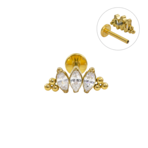 LABRET TITÂNIO PVD GOLD R/I CLUSTER INDIANO 3 PEDRAS MOD5