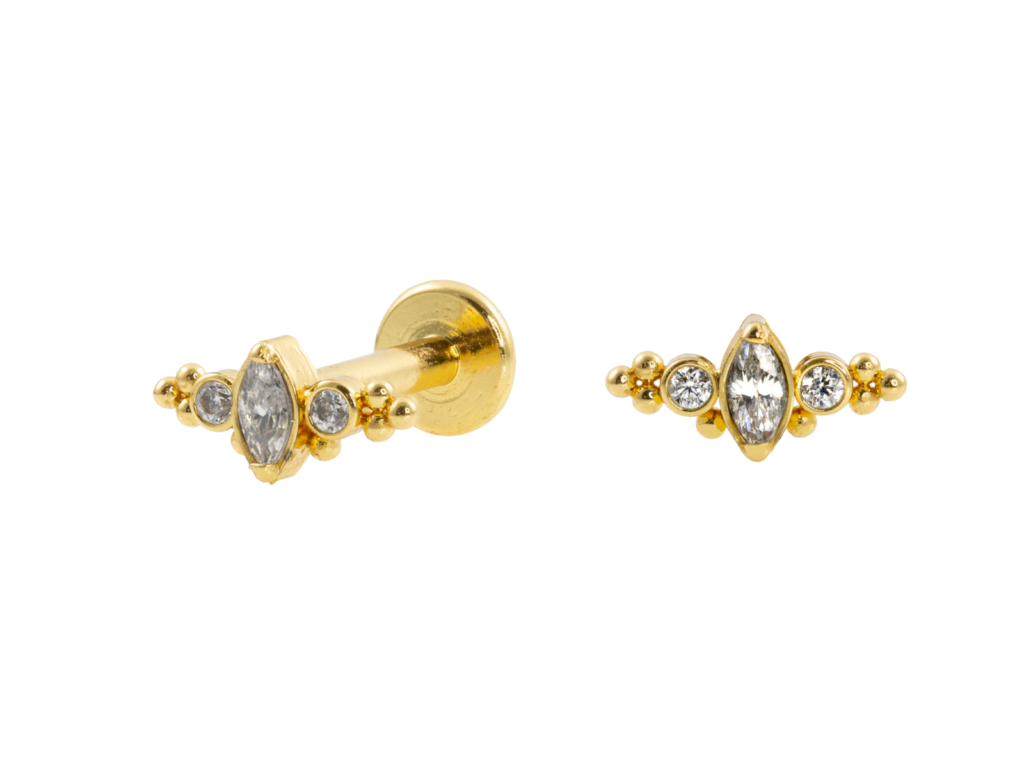 LABRET AÇO R/I INDIANO C/ ZIRCÔNIA - PVD GOLD