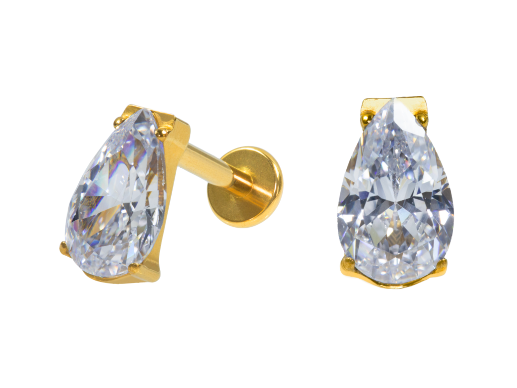 LABRET TITÂNIO PVD GOLD R/I GOTA C/ PEDRA