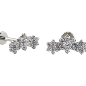 LABRET TITÂNIO R/I CLUSTER 3 FLORES CRAVEJADAS