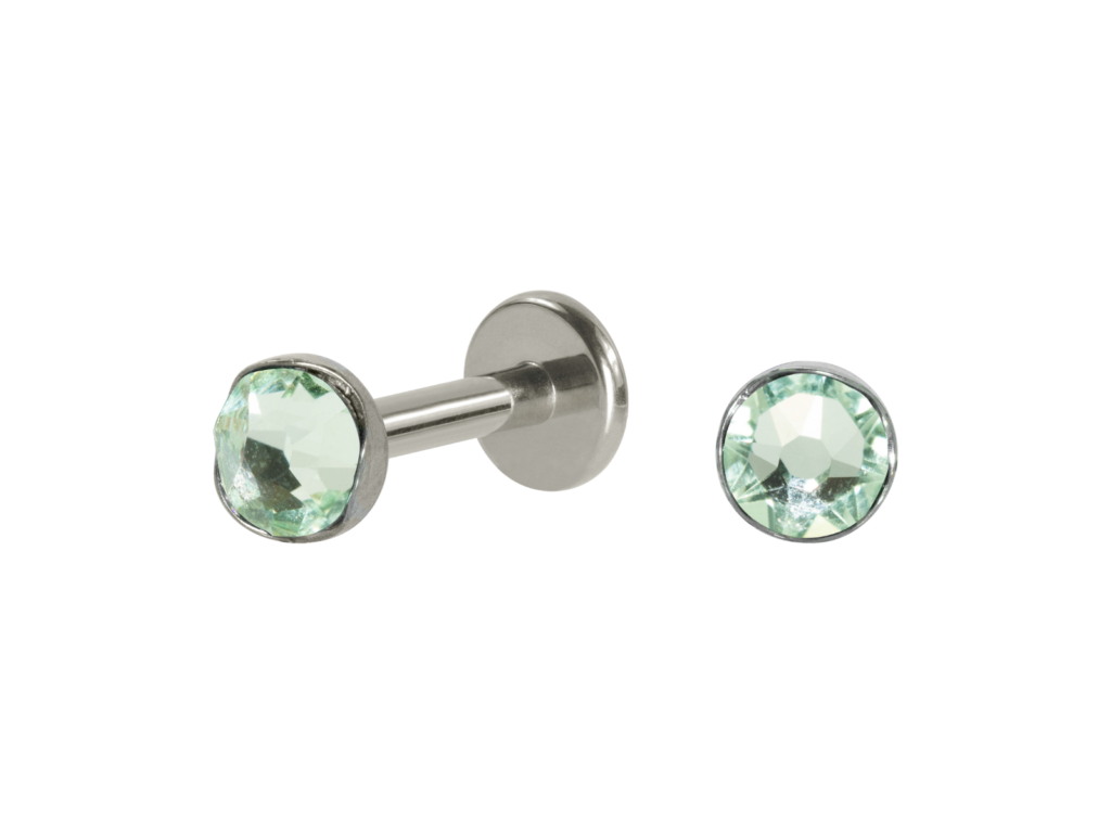 LABRET TITÂNIO R/I FLAT C/ ZIRCÔNIA VERDE - 1.2 X 8 X 4MM