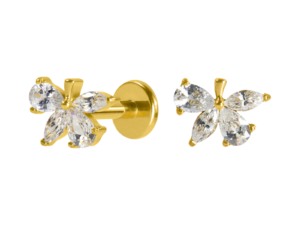 LABRET TITÂNIO PUSH PIN FOLHA C/ ZIRCÔNIA – PVD GOLD