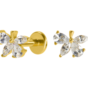 LABRET TITÂNIO PUSH PIN FOLHA C/ ZIRCÔNIA - PVD GOLD