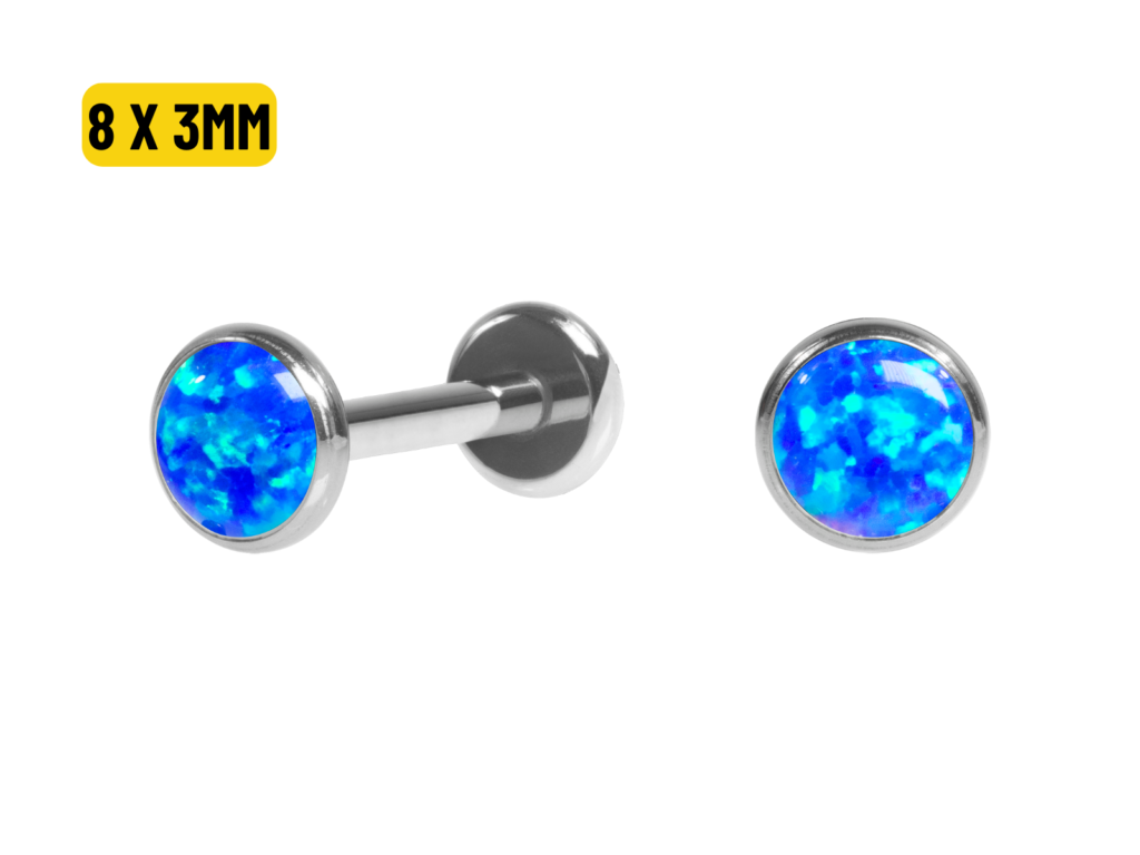 LABRET TITÂNIO R/I FLAT C/ OPALA AZUL ESCURO - 8 X 3MM