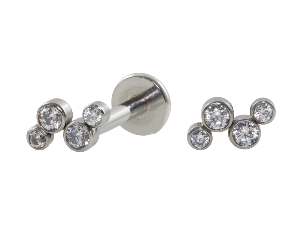 LABRET AÇO R/I 4 ZIRCÔNIAS FLAT