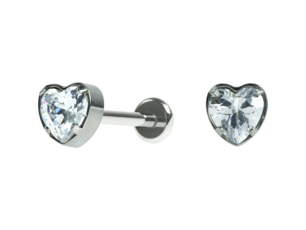 LABRET TITÂNIO R/I CORAÇÃO C/ ZIRCÔNIA
