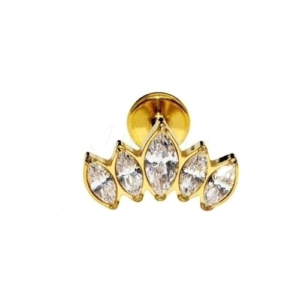 LABRET TITÂNIO PVD GOLD R/INTERNA COROA 5 PEDRAS
