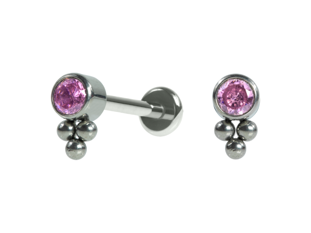 LABRET TITÂNIO R/I INDIANO C/ ZIRCÔNIA ROSA