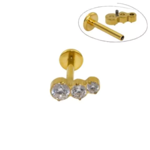 LABRET TITÂNIO PVD GOLD R/I CLUSTER 3 PEDRAS MOD5