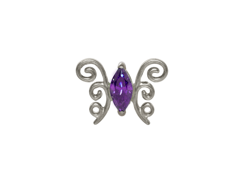 TOPO TITÂNIO 0.9 (1.2MM) - BORBOLETA C/ ZIRCÔNIA LILÁS