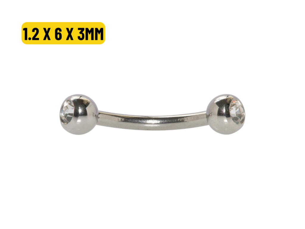 MICRO CURVO AÇO C/ STRASS - 1.2 X 6 X 3MM