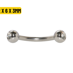 MICRO CURVO AÇO C/ STRASS - 1.2 X 6 X 3MM