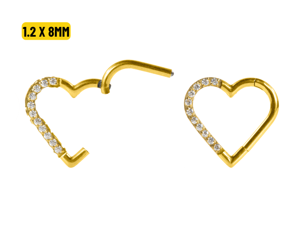 HEART AÇO PVD CLICKER CRAVEJADO 1.2 X 8MM - LADO DIREITO