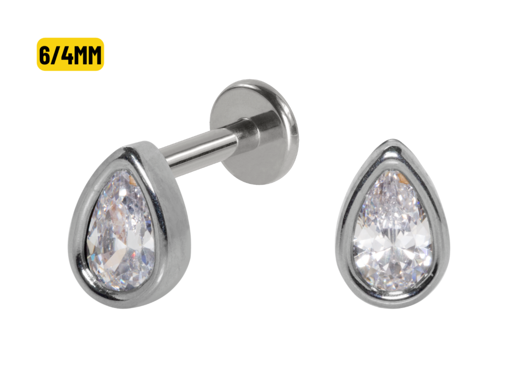 LABRET TITÂNIO R/I GOTA C/ PEDRA CRAV. INGLESA 6/4MM
