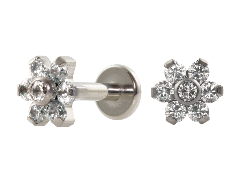 LABRET TITÂNIO R/I FLOR C/ ZIRCÔNIA