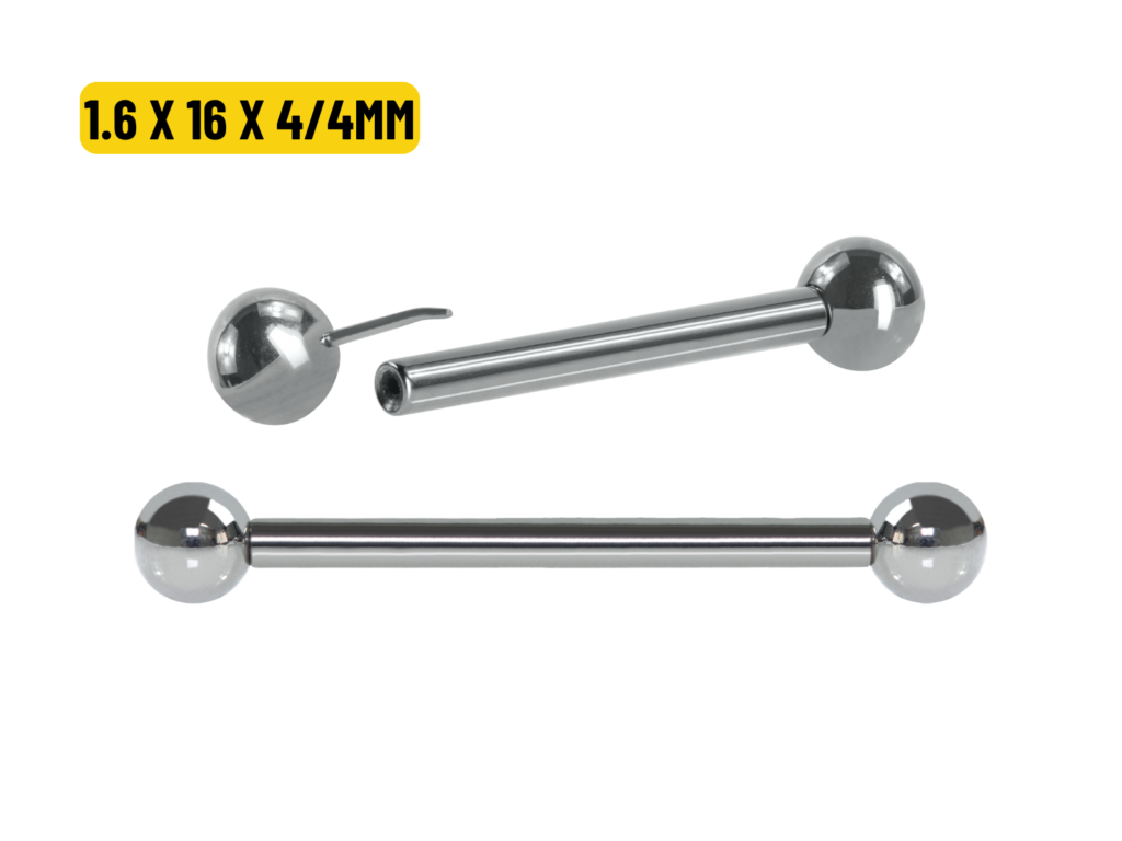 BARBELL RETO TITÂNIO PUSH PIN - 1.6 X 16 X 4/4MM