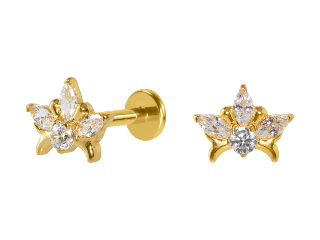 LABRET TITÂNIO R/I COROA C/ ZIRCÔNIA - PVD GOLD
