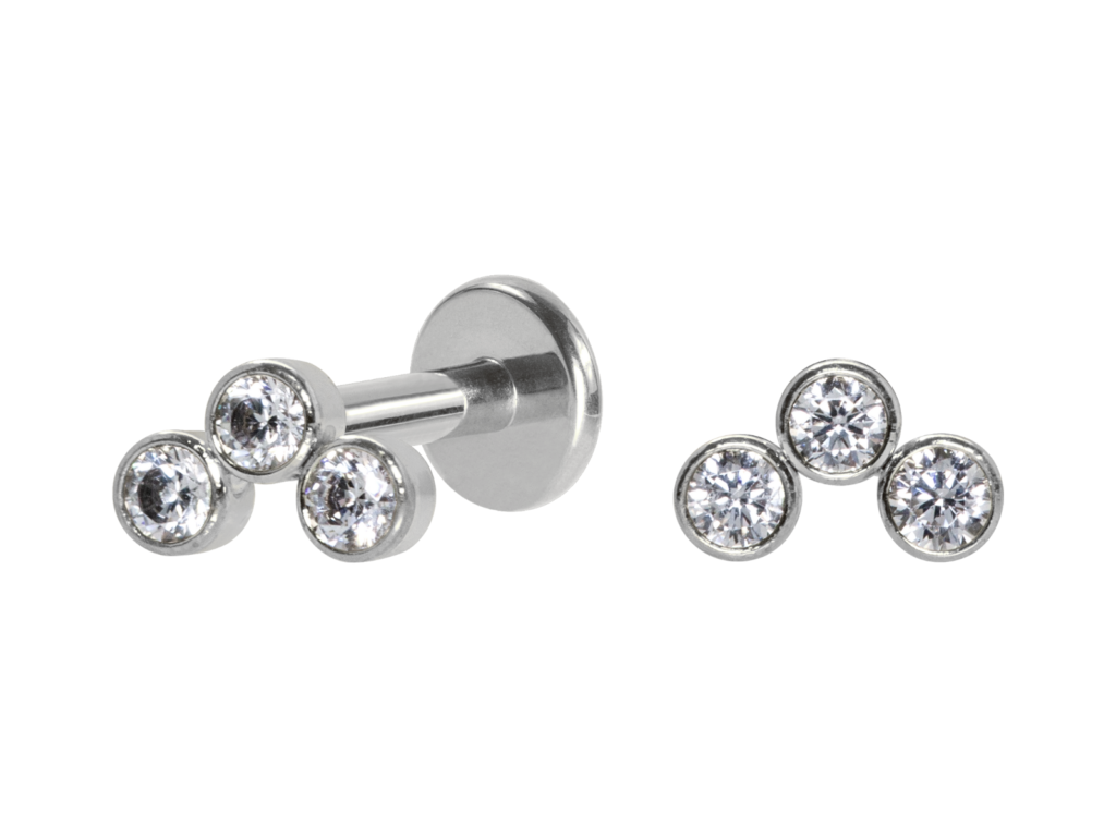 LABRET AÇO R/I MINI CLUSTER 3 PEDRAS