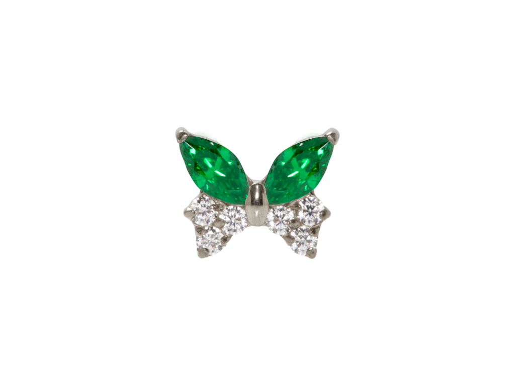 TOPO TITÂNIO 0.9 (1.2MM) - BORBOLETA C/ ZIRCÔNIA VERDE