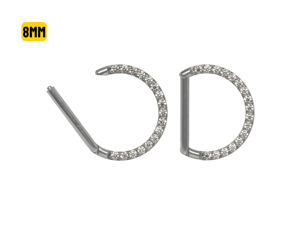 MEIA ARGOLA CLICKER TITÂNIO FRONTAL C/ ZIRCÔNIA - 8MM