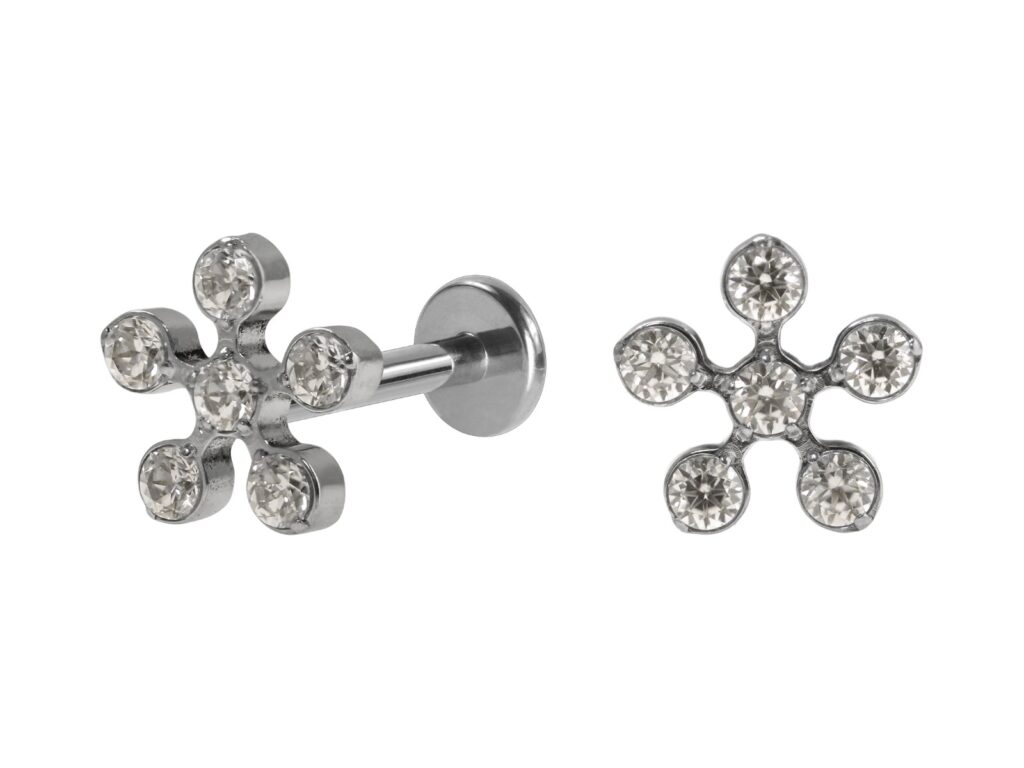 LABRET TITÂNIO R/INTERNA FLOR C/ ZIRCÔNIA