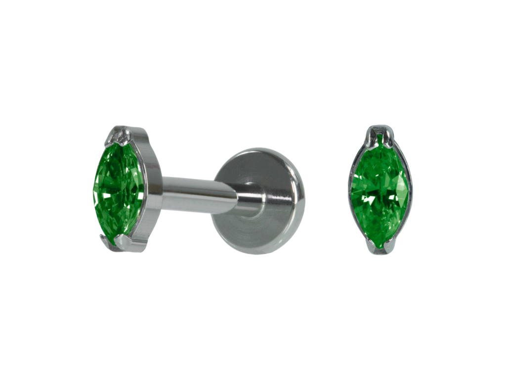 LABRET TITÂNIO R/I PONTO DE LUZ NAVETE VERDE - 2 /4.5MM