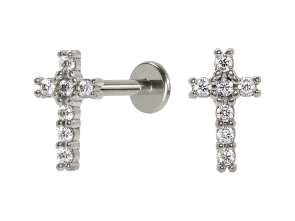 LABRET AÇO R/I CRUZ C/ ZIRCÔNIA