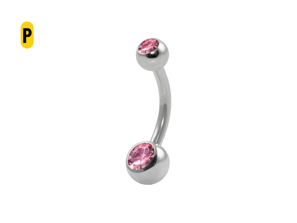 BANANA BELL AÇO C/ STRASS 2 PEDRAS ROSA CLARO - P