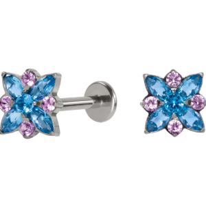 LABRET TITÂNIO R/I ROSA DOS VENTOS C/ ZIRCÔNIA - AZUL/LILÁS