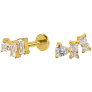 LABRET TITÂNIO R/I CLUSTER 3 ZIRCÔNIAS - PVD GOLD