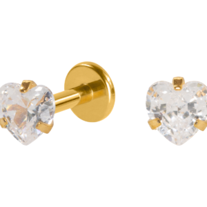 LABRET AÇO PVD GOLD R/I CORAÇÃO C/ ZIRCÔNIA - 4MM