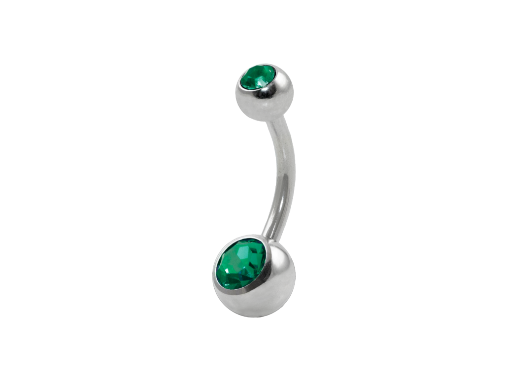 BANANA BELL AÇO C/ STRASS 2 PEDRAS VERDE ESCURO - P