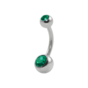 BANANA BELL AÇO C/ STRASS 2 PEDRAS VERDE ESCURO - P