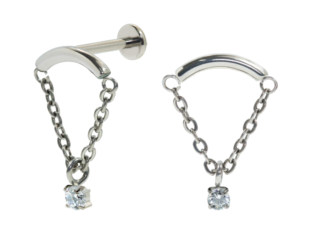LABRET TITÂNIO R/I BARRA C/ CORRENTE E PONTO DE LUZ MOD3