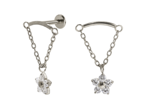 LABRET TITÂNIO R/I BARRA C/ CORRENTE E FLOR