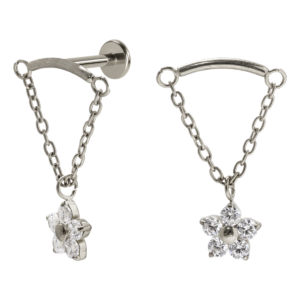 LABRET TITÂNIO R/I BARRA C/ CORRENTE E FLOR