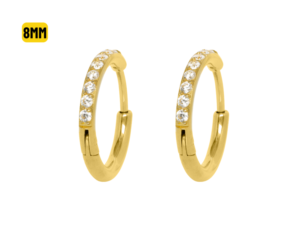 PAR BRINCO ARGOLA CLICKER TITÂNIO PVD C/ ZIRCÔNIA - 8MM