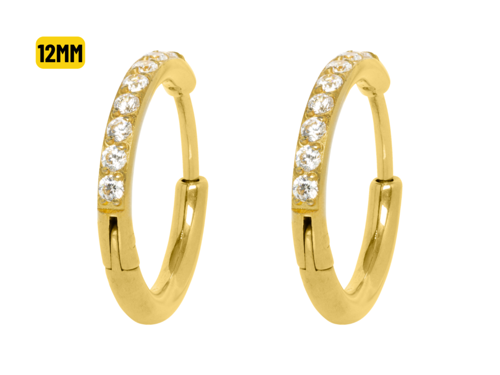 PAR BRINCO ARGOLA CLICKER TITÂNIO PVD C/ ZIRCÔNIA - 12MM
