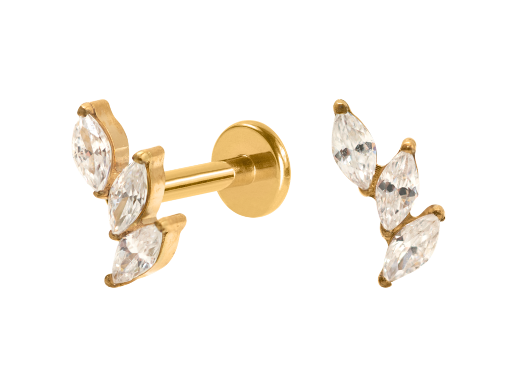 LABRET TITÂNIO PVD R/I CLUSTER 3 PETÁLAS
