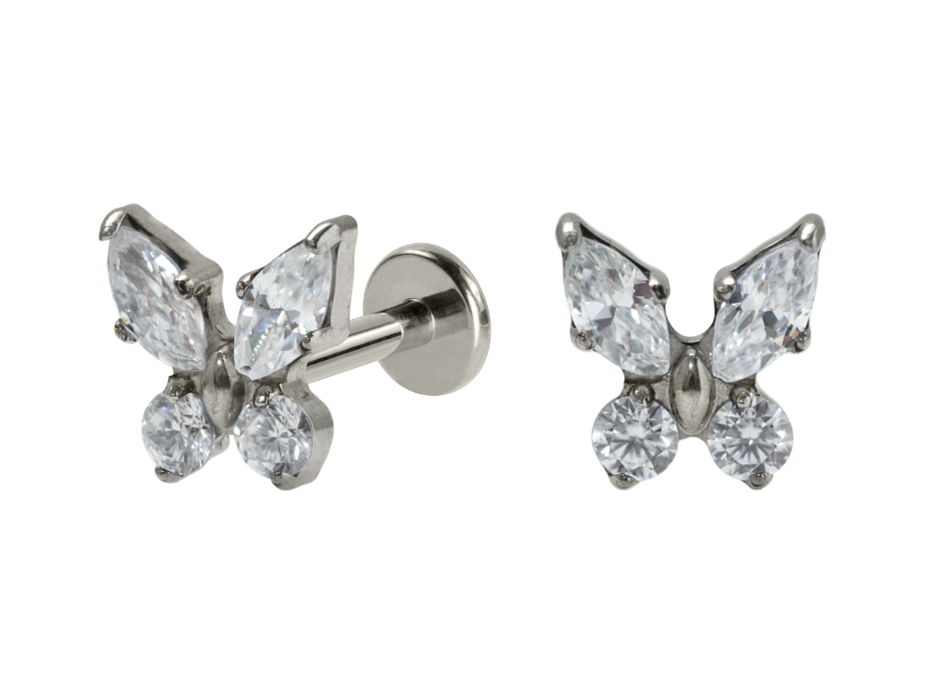 LABRET TITÂNIO R/I BORBOLETA C/ ZIRCÔNIA