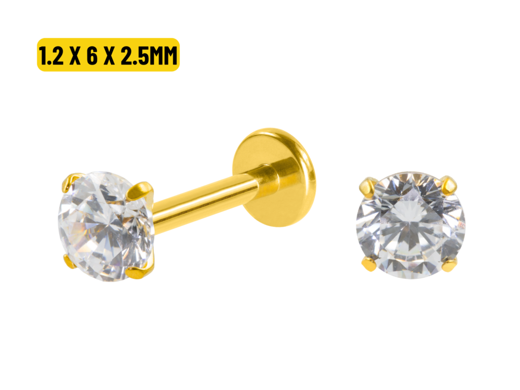 LABRET TITÂNIO PVD GOLD R/I C/ ZIRCÔNIA - 1.2 X 6 X 2.5MM